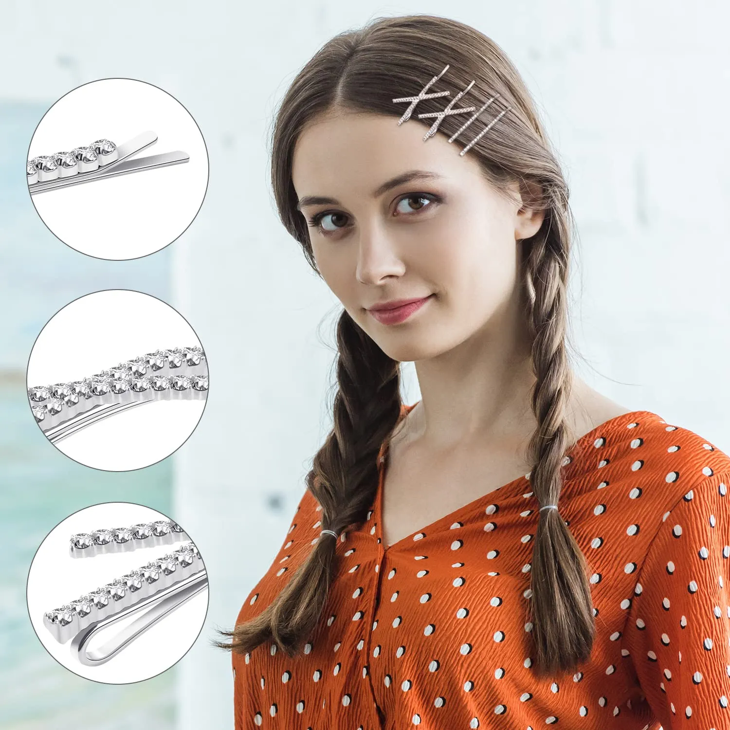 12 Pcs Rhinestone Bobby Pins, 8 Silver Metal Hair Clips 4 X Shaped Crystal Hair Pin Decorations for Lady Women Girls