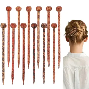 12 PCS Wooden Hair Sticks, Boho Vintage Japanese Chinese Hairpin Decorative Hanfu Pins Bun Holders Hair Chopsticks for Women Girls Chignon Bun Updo Hairstyle Accessories