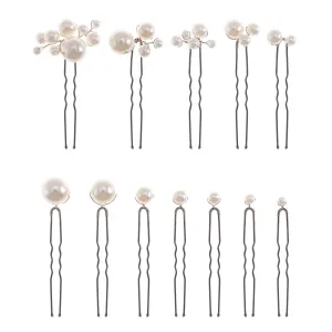 12 Pieces Bridal Hair Accessories Pearl Wedding Hair Pins Handmade Bridal Hair Pins for Wedding Brides Women Girls