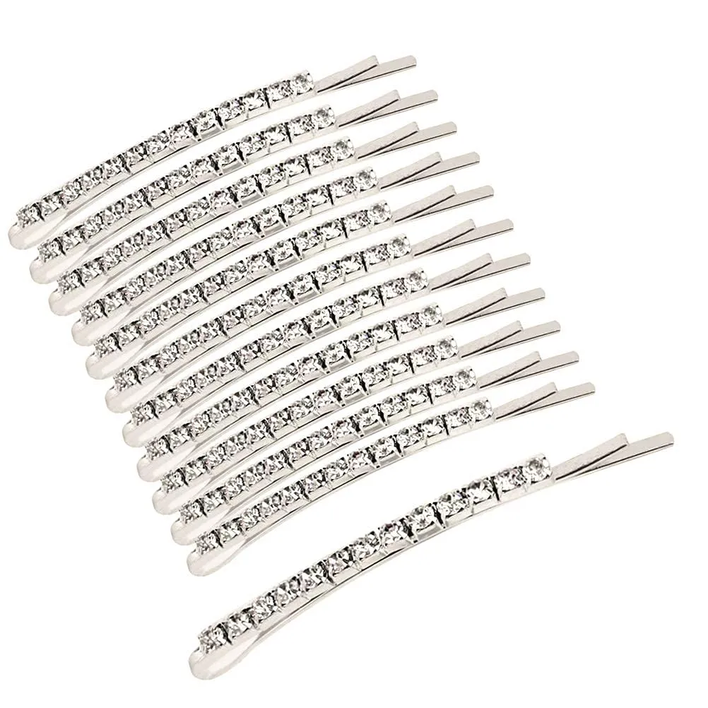12 Pieces Rhinestone Bobby Pins, Silver Metal Hair Clips Diamond Bobby Pins Crystal Hair Pin for Prom Bridal Wedding Hair Accessories Gift Stocking Stuffers for Women Girls