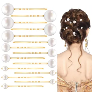 15 Pcs Pearl Bobby Pins, Gold Pearl Hair Pins Elegant Pearl Hairpins in 3 Size Wedding Hair Clip Barrettes Hair Accessories for Brides Bridesmaid Women Girls