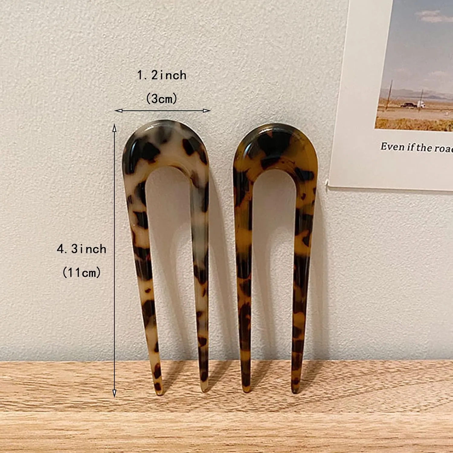2 Pack Benefree French Style Cellulose Acetate Tortoise Shell U Shaped Hair Pins Fork 2 Prong Updo Chignon Pin for Women Girls Hairstyle AccessoriesTortoiseshell and White Tortoiseshell)