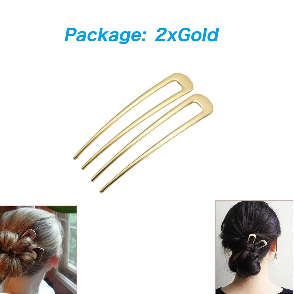 [2 Pack] Benefree U-Shape Hairpins, Bride Hair Accessories Hair Pins Clip Vintage Hair Stick,Hairstyle Chignon for Women Girls-Gold