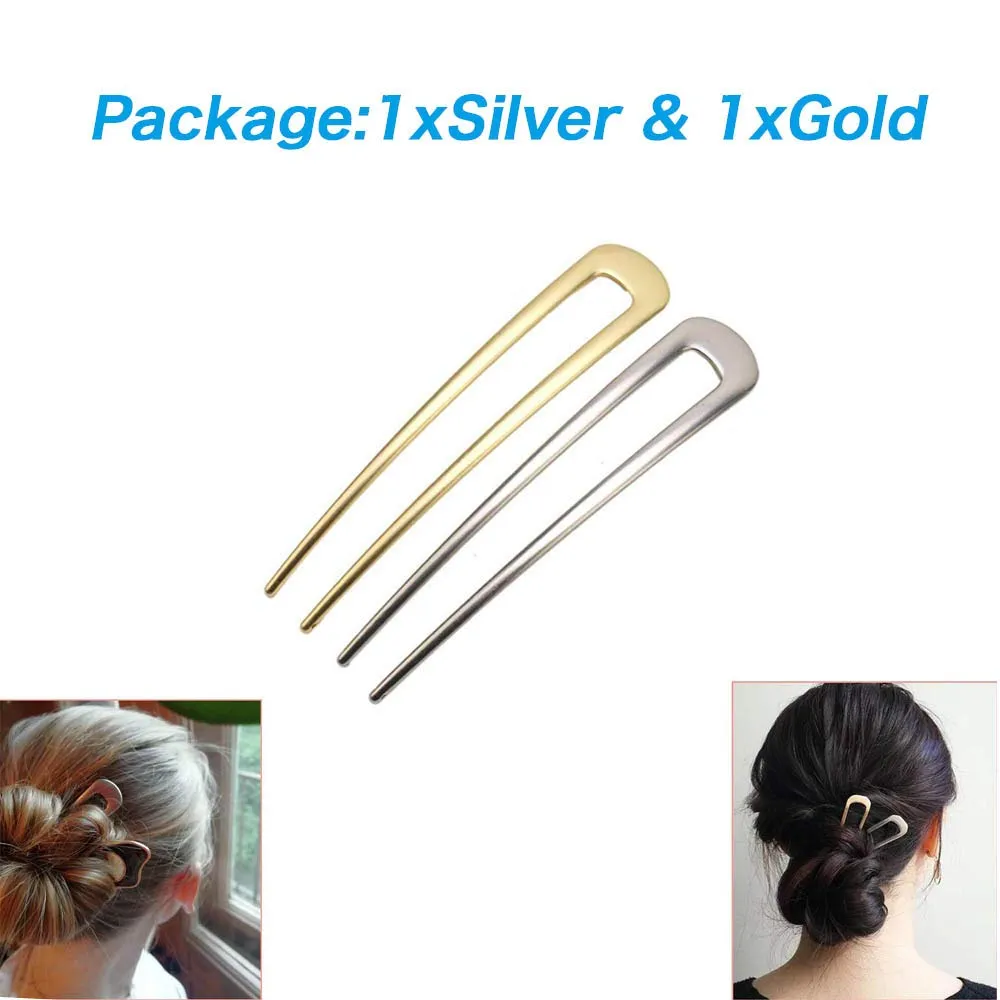 [2 Pack] Benefree U-Shape Hairpins, Bride Hair Accessories Hair Pins Clip Vintage Hair Stick,Hairstyle Chignon for Women Girls (Silver and Gold)