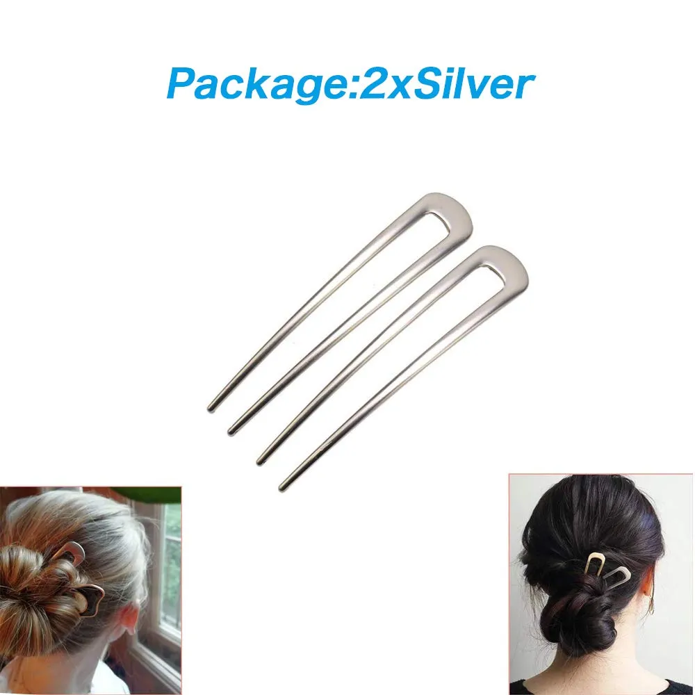 [2 Pack] Benefree U-Shape Hairpins, Bride Hair Accessories Hair Pins Clip Vintage Hair Stick,Hairstyle Chignon for Women Girls-Silver