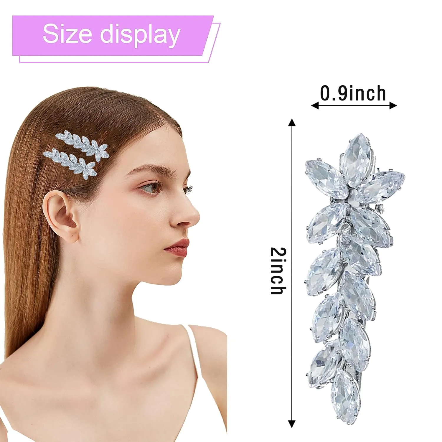 2Pcs Sparkly Crystal Hair Clips, Rhinestones Duckbill Alligator Hair Pins, Handmade Hair Barrettes, Elegant Gold Metal Bobby Hairpin Hair Accessories Headwear Styling Tools, Present for Women Girls