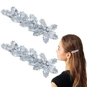 2Pcs Sparkly Crystal Hair Clips, Rhinestones Duckbill Alligator Hair Pins, Handmade Hair Barrettes, Elegant Gold Metal Bobby Hairpin Hair Accessories Headwear Styling Tools, Present for Women Girls