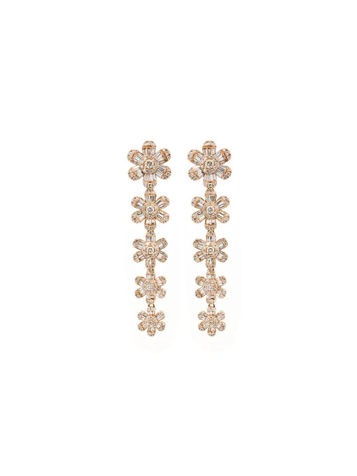 3.00ct Diamond 14K Gold Linear Flower Cascade Earrings