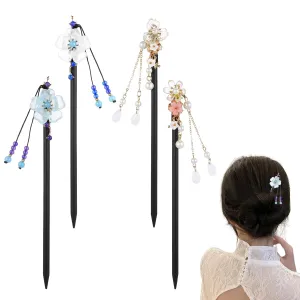 4 Pcs Chinese Hair Stick Butterfly Flower Hairpin Vintage Retro Asian Traditional Hanfu Pins Classic Hair Chopsticks Headpieces Pearl Decorative Hair Bun Updo Holders for Women Girls