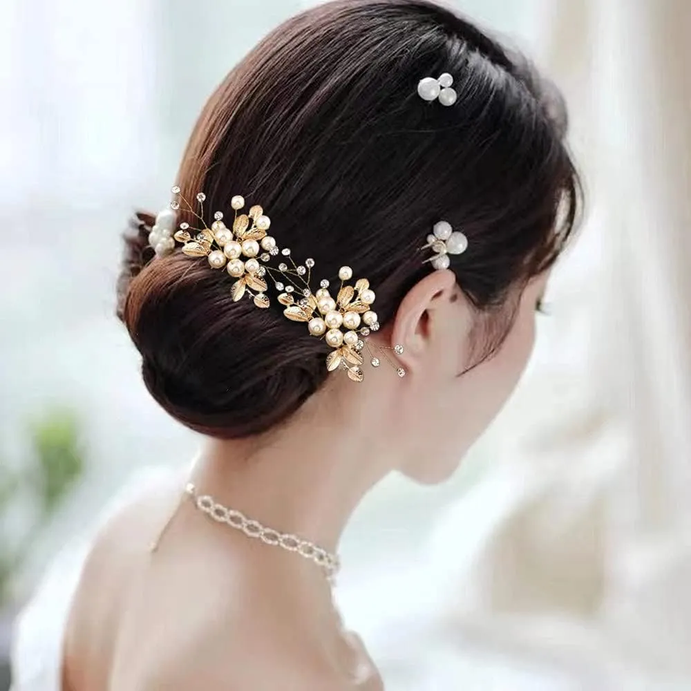4 Pcs Hair Pins, Floral Hair Clip Bridal Accessories for Women and Girls - Pearl Wedding Flower Hair Accessories for Women