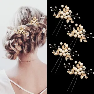 4 Pcs Hair Pins, Floral Hair Clip Bridal Accessories for Women and Girls - Pearl Wedding Flower Hair Accessories for Women
