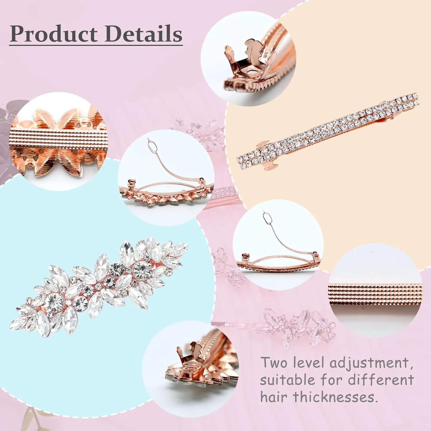 4 Pieces Rhinestone Hair Clips Leaf Wedding Hair Pins Crystal Bobby Pins Silver Bridal Hairpin Barrette for Brides Bridesmaids Flower Girls (Rose Gold)