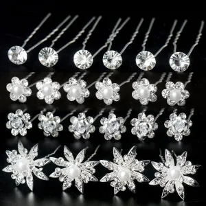 40 Pieces Bridal Hair Pins, Clips and Barrettes with Crystal Pearl Flowers, Women's Proms Hair Jewelry Accessories, Gift Stocking Stuffers for Girls