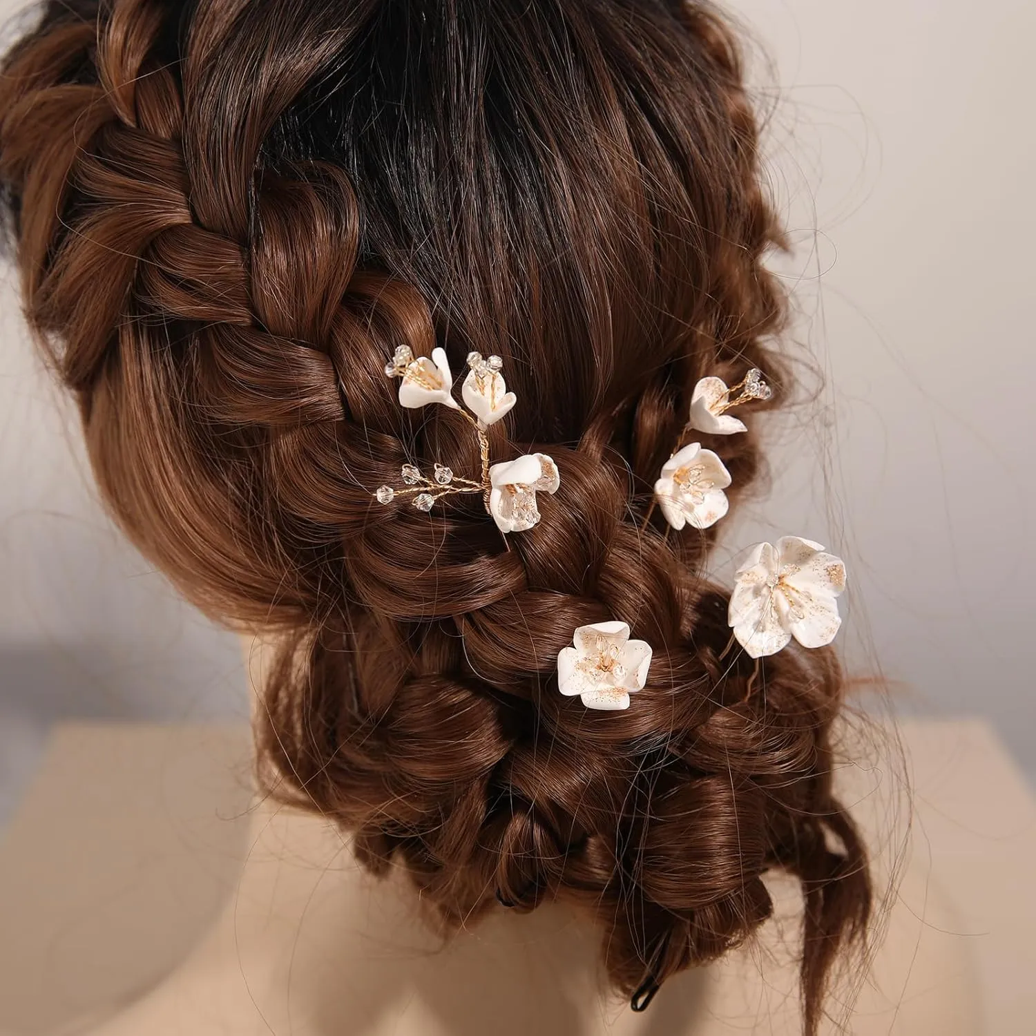 4Pcs Bridal Hair Pins Soft Ceramic Flower Bride Wedding Hair Accessories Hair Piece for Women and Girls - Gold