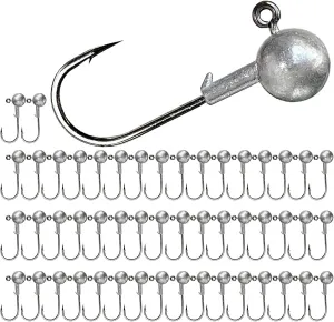 50pcs Round Ball Fishing Jig Heads Set, Fishing Hooks for Saltwater Freshwater Swimbait Bass Trout, 1/8oz 1/6oz 1/4oz