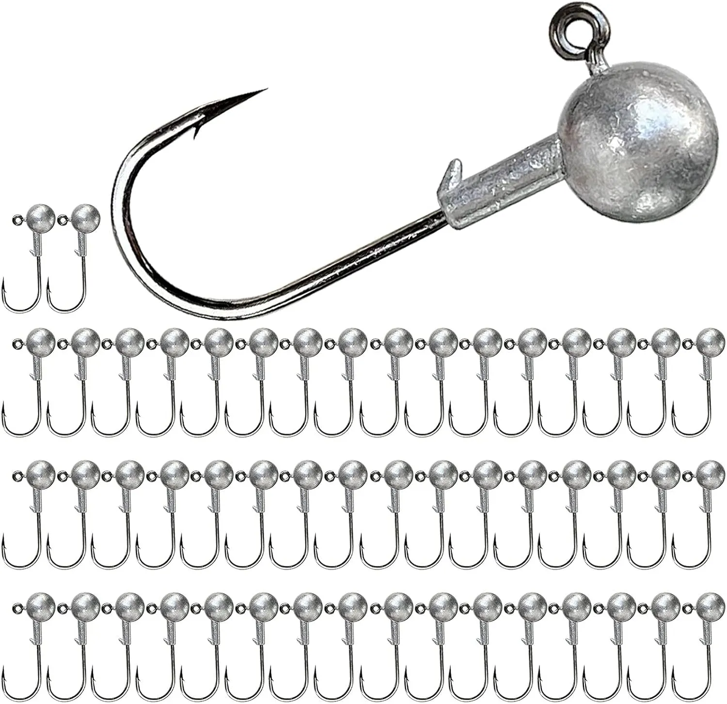 50pcs Round Ball Fishing Jig Heads Set, Fishing Hooks for Saltwater Freshwater Swimbait Bass Trout, 1/8oz 1/6oz 1/4oz