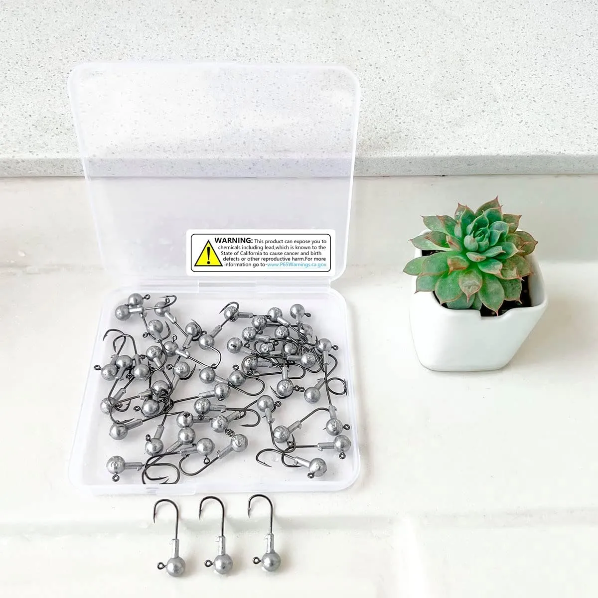 50pcs Round Ball Fishing Jig Heads Set, Fishing Hooks for Saltwater Freshwater Swimbait Bass Trout, 1/8oz 1/6oz 1/4oz
