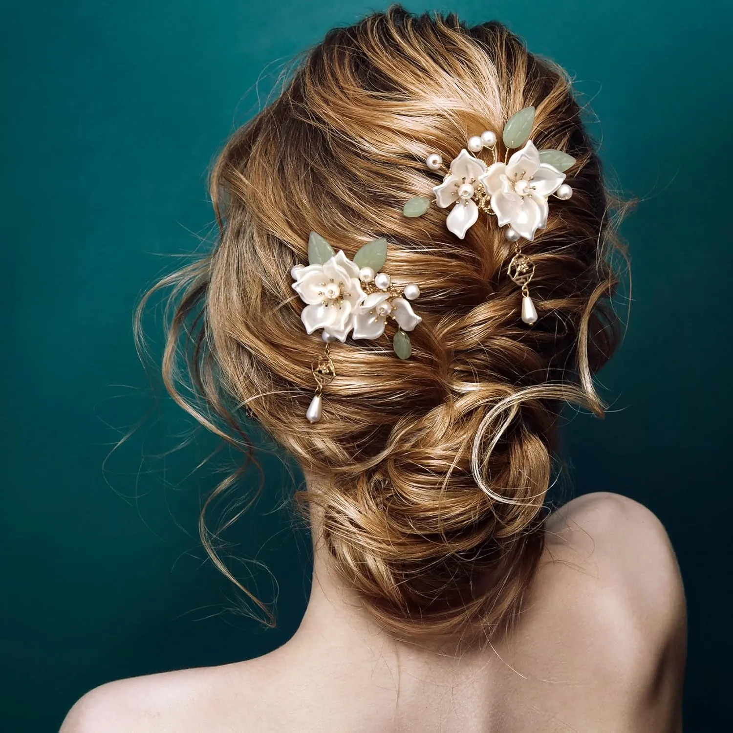 5PCS Camellia Flower Tassels Hairpin, Crystal Rhinestone Pearl Hair Clips Headpiece Retro Chinese Hanfu Wedding Brides Hair Accessories Korean Jewelry for Women Girls Updo Long Hair