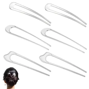 6 Pieces French Pins for Thick Hair Metal French Twist Hair Pin U Shaped Hairpin Vintage Hair Fork Hair Sticks for Bun Updo Women Girls Decorative Hairstyle Hair Accessories Silver