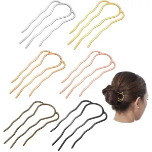 6 Pieces Hair Fork Clip Stick 87 mm Side Comb 4 Prong Updo Bun Hairpin Sticks Alloy Hair Clips Grips for Women Styling Tool Accessories(Assorted Color)