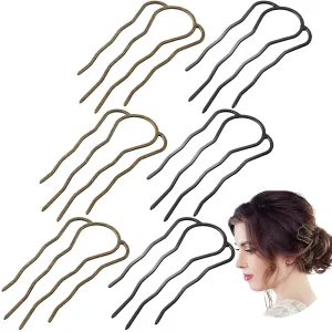 6 Pieces Hair Fork Clip Stick 87 mm Side Comb 4 Prong Updo Bun Hairpin Sticks Alloy Hair Clips Grips for Women Styling Tool Accessories(Black, Bronze Color)