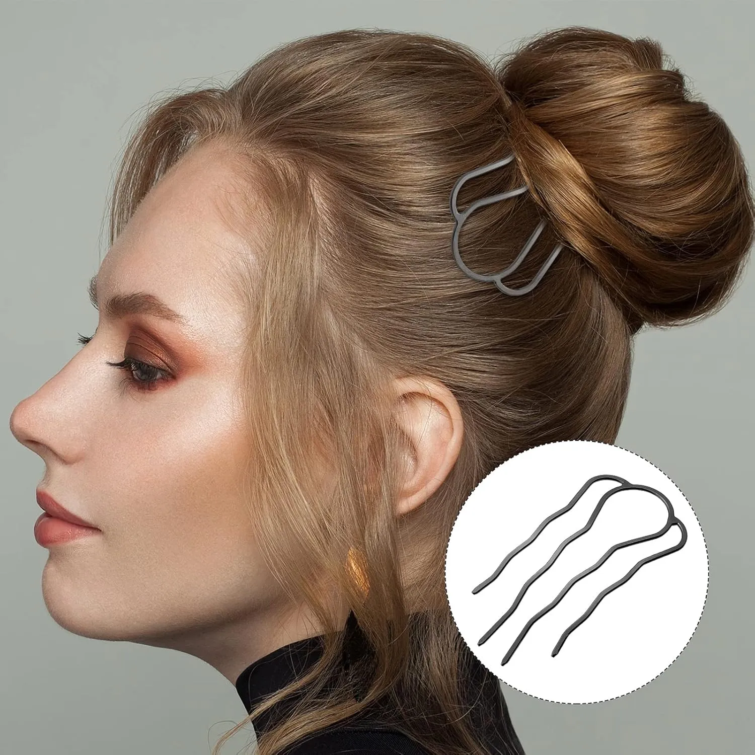 6 Pieces Hair Fork Clip Stick 87 mm Side Comb 4 Prong Updo Bun Hairpin Sticks Alloy Hair Clips Grips for Women Styling Tool Accessories(Black)