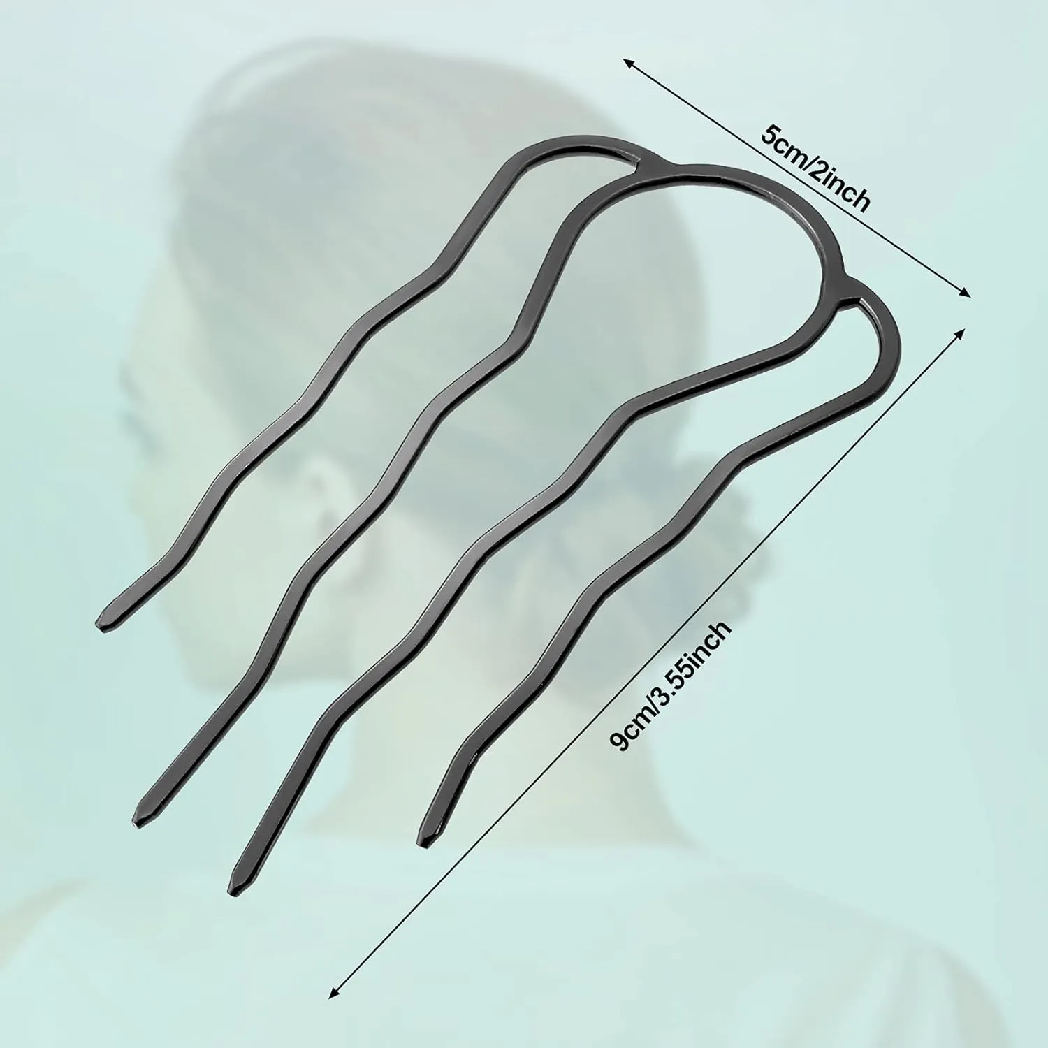 6 Pieces Hair Fork Clip Stick 87 mm Side Comb 4 Prong Updo Bun Hairpin Sticks Alloy Hair Clips Grips for Women Styling Tool Accessories(Black)