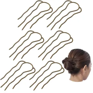 6 Pieces Hair Fork Clip Stick 87 mm Side Comb 4 Prong Updo Bun Hairpin Sticks Alloy Hair Clips Grips for Women Styling Tool Accessories(Bronze Color)