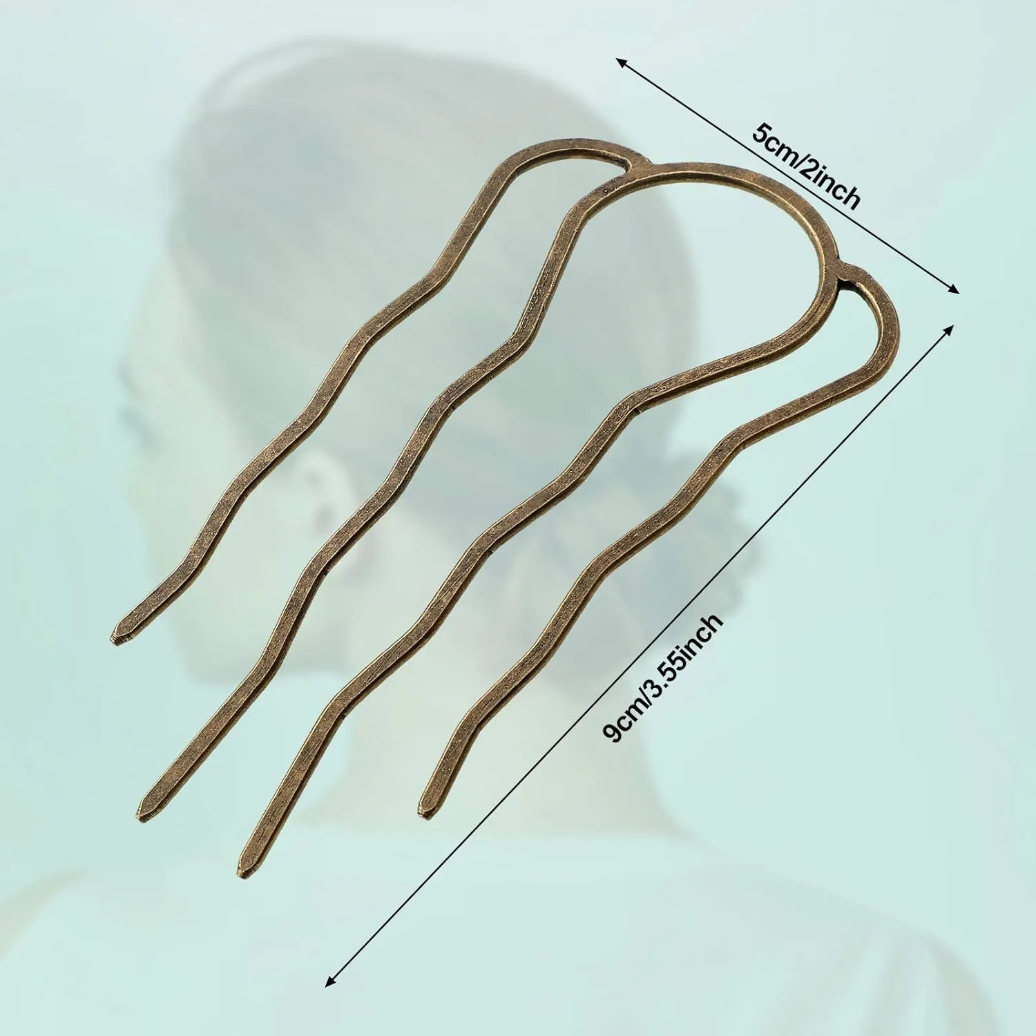 6 Pieces Hair Fork Clip Stick 87 mm Side Comb 4 Prong Updo Bun Hairpin Sticks Alloy Hair Clips Grips for Women Styling Tool Accessories(Bronze Color)
