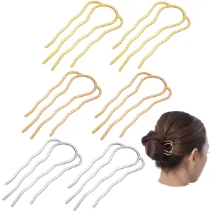 6 Pieces Hair Fork Clip Stick 87 mm Side Comb 4 Prong Updo Bun Hairpin Sticks Alloy Hair Clips Grips for Women Styling Tool Accessories(Gold, Silver and Rose Gold)