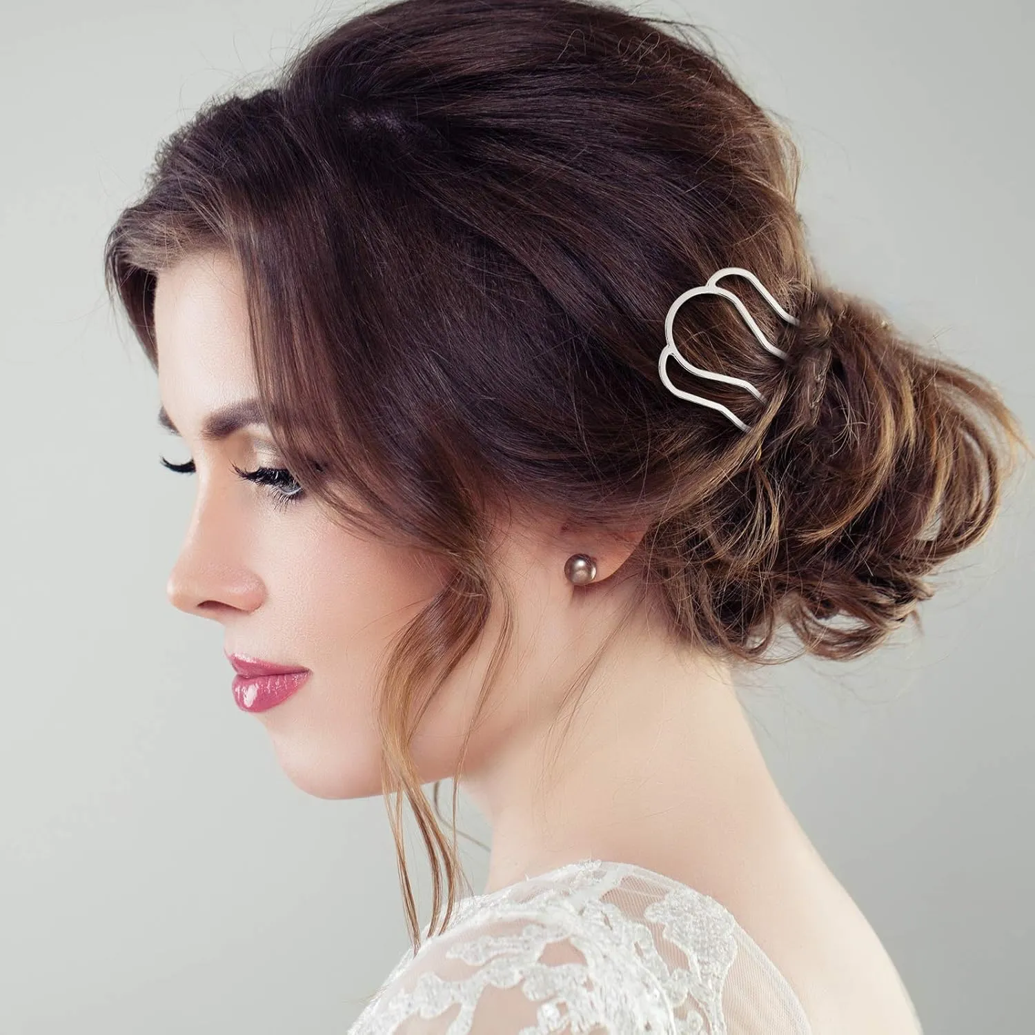 6 Pieces Hair Fork Clip Stick 87 mm Side Comb 4 Prong Updo Bun Hairpin Sticks Alloy Hair Clips Grips for Women Styling Tool Accessories(Gold, Silver)