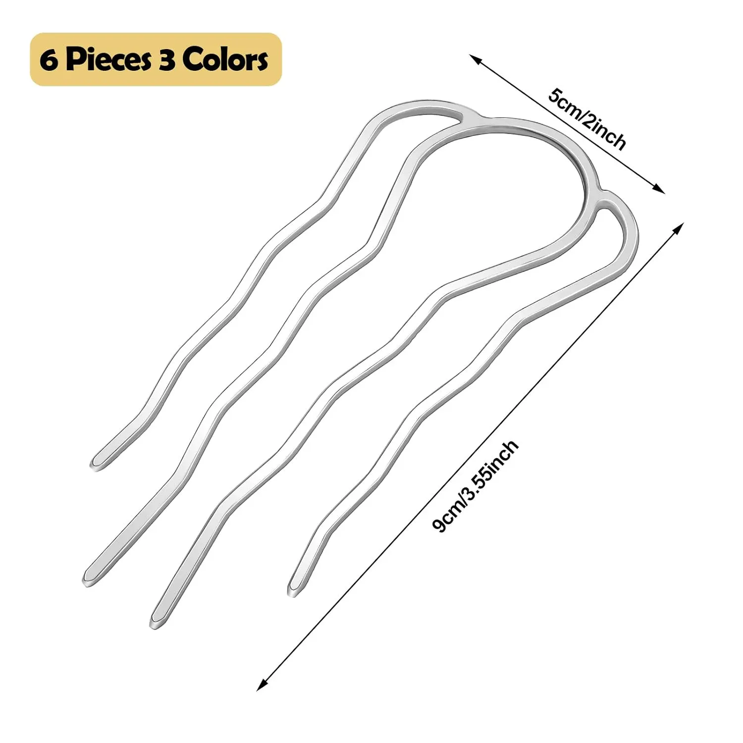 6 Pieces Hair Fork Clip Stick 87 mm Side Comb 4 Prong Updo Bun Hairpin Sticks Alloy Hair Clips Grips for Women Styling Tool Accessories(Gold, Silver)