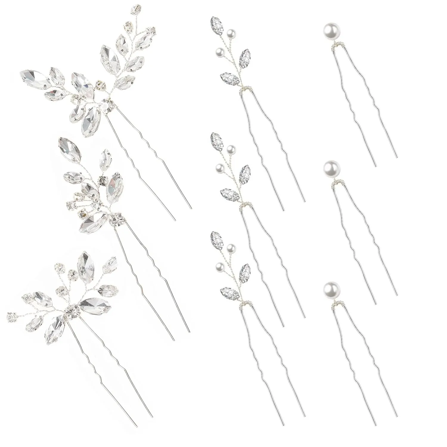 9 Pieces Bride Wedding Hair Pins Bridal Hair Accessories Set Jewelry Bridesmaids Silver HairPiece for Women