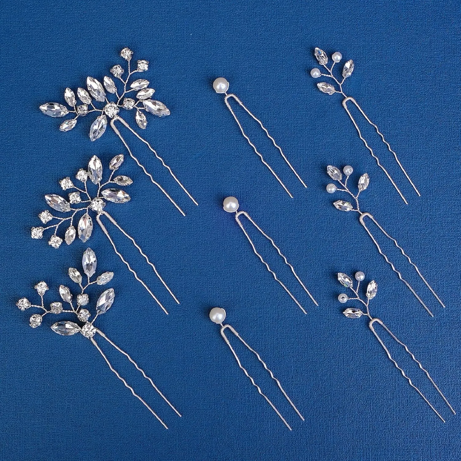 9 Pieces Bride Wedding Hair Pins Bridal Hair Accessories Set Jewelry Bridesmaids Silver HairPiece for Women