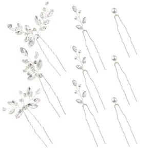9 Pieces Bride Wedding Hair Pins Bridal Hair Accessories Set Jewelry Bridesmaids Silver HairPiece for Women
