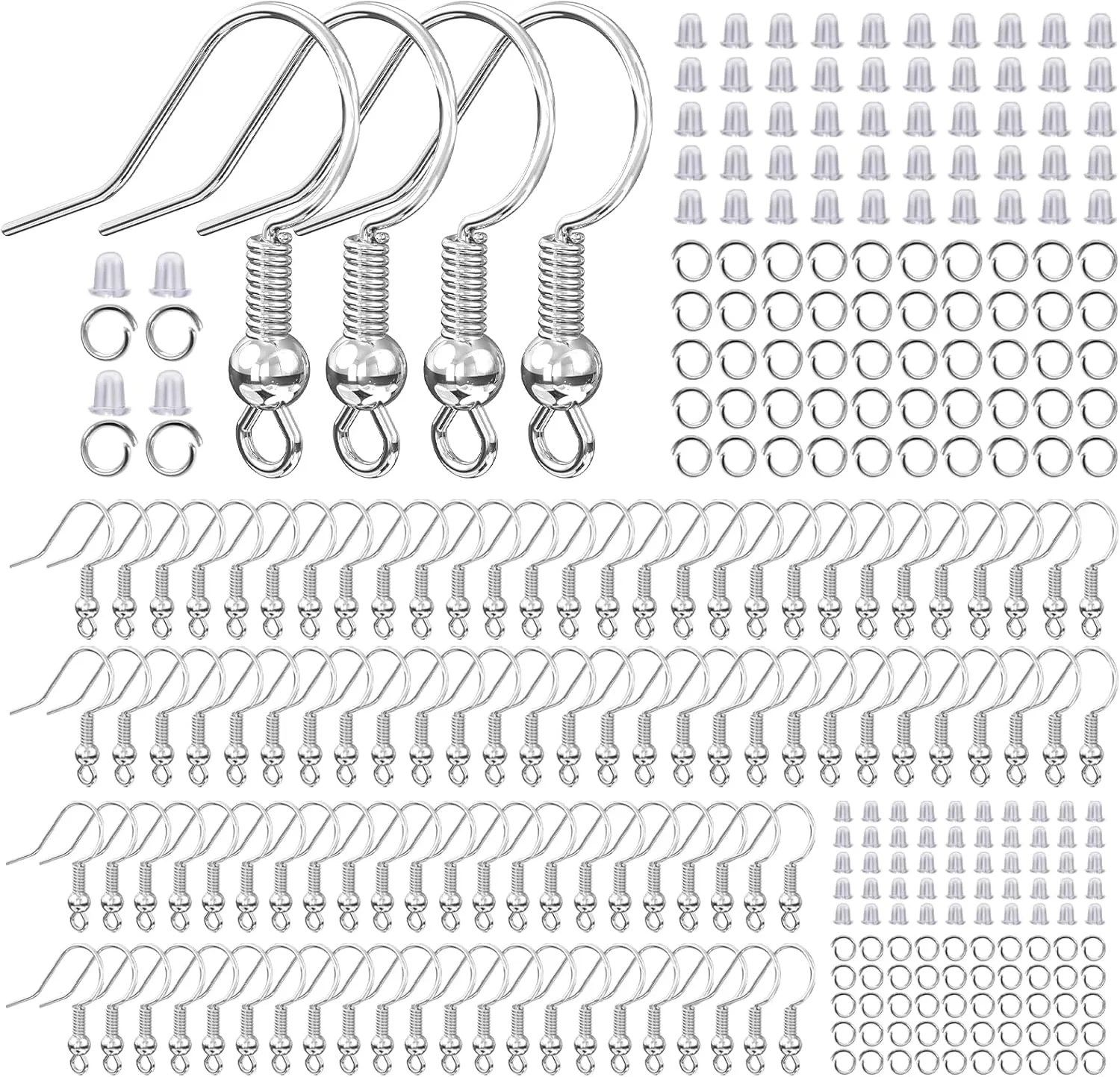 925 Sterling Silver Plated Earring Hooks for Jewelry Making, 300 Pcs Hypoallergenic DIY Earring Making Supplies Kit, Upgraded French Ear Fish Hook Earing Findings Wires Parts Hardware Pieces (Silver)
