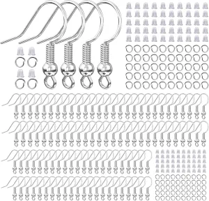 925 Sterling Silver Plated Earring Hooks for Jewelry Making, 300 Pcs Hypoallergenic DIY Earring Making Supplies Kit, Upgraded French Ear Fish Hook Earing Findings Wires Parts Hardware Pieces (Silver)