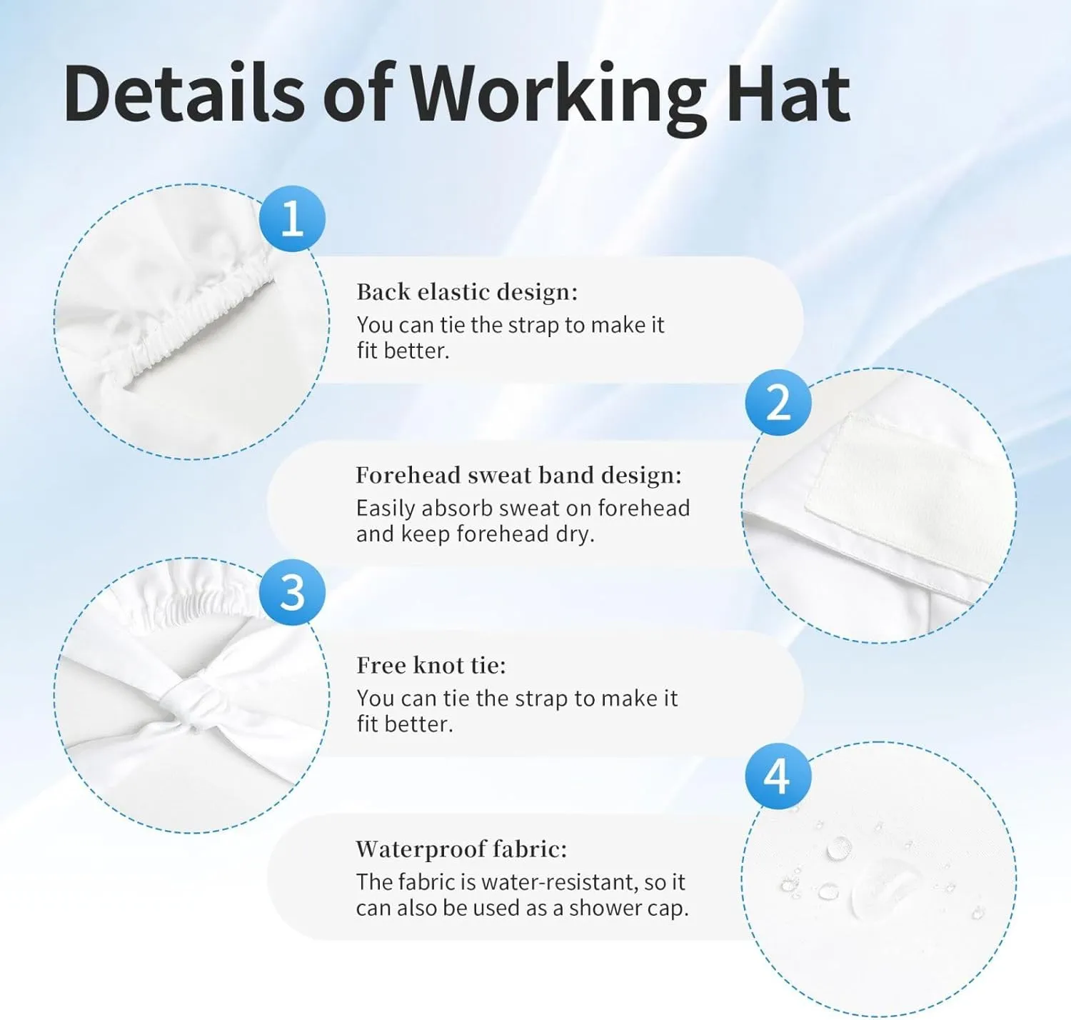Adjustable Working Cap Scrub Cap with Sweatband, Scrub Caps for Women Men, One Size