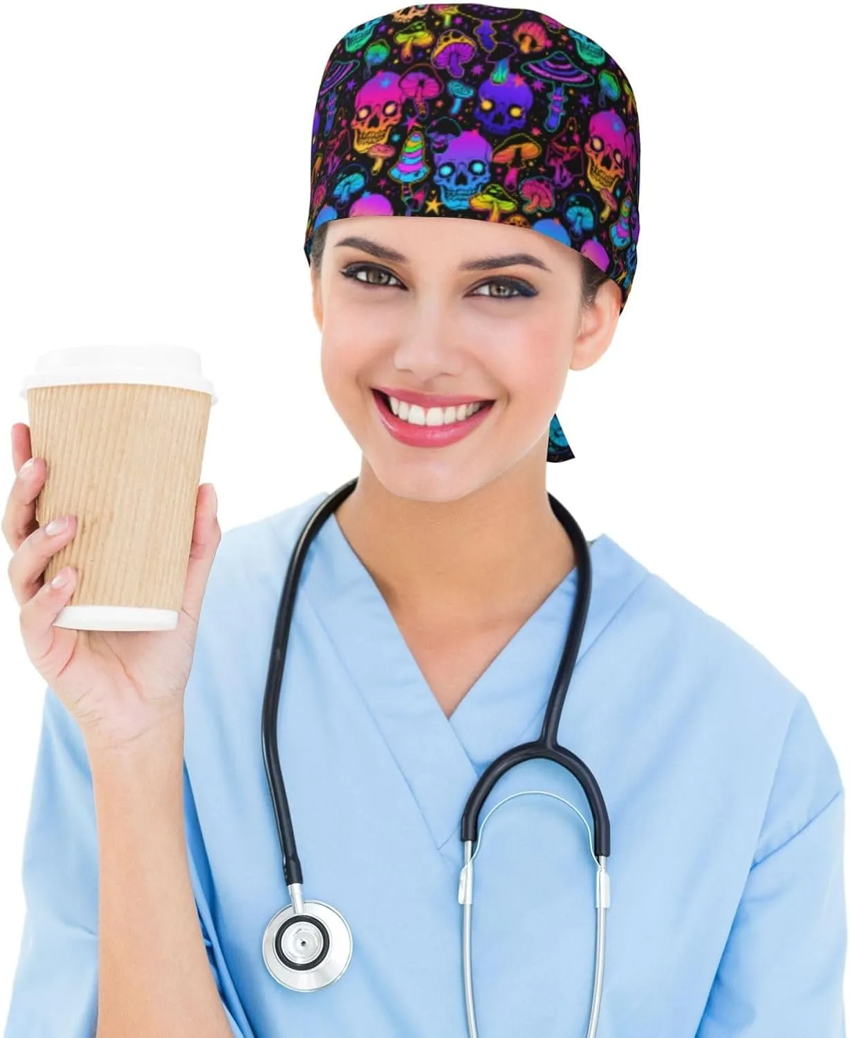 Adjustable Working Cap Scrub Cap with Sweatband, Scrub Caps for Women Men, One Size