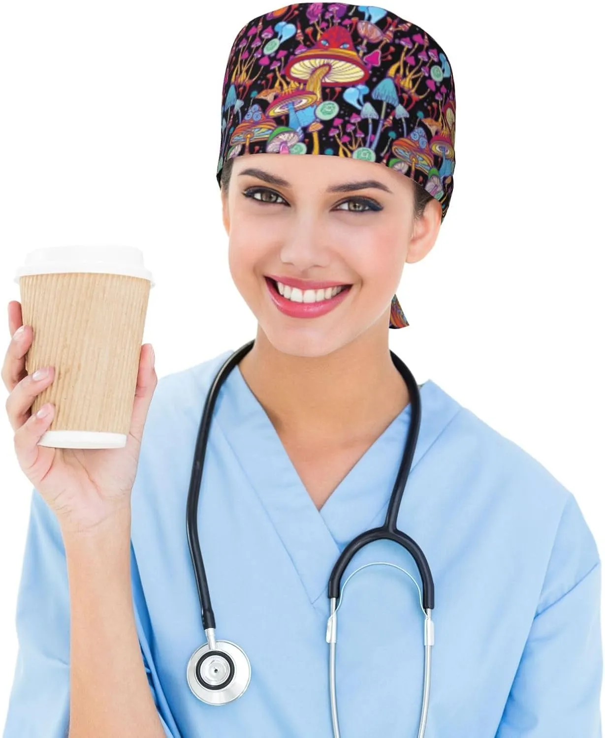 Adjustable Working Cap Scrub Cap with Sweatband, Scrub Caps for Women Men, One Size