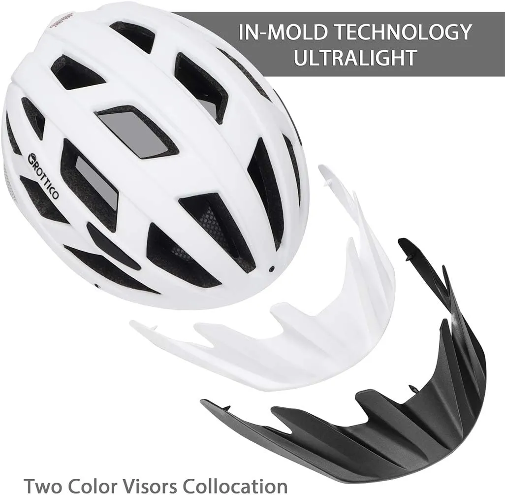 Adult-Men-Women Bike Helmet with Light - Mountain Road Bicycle Helmet with Replacement Pads & Detachable Visor