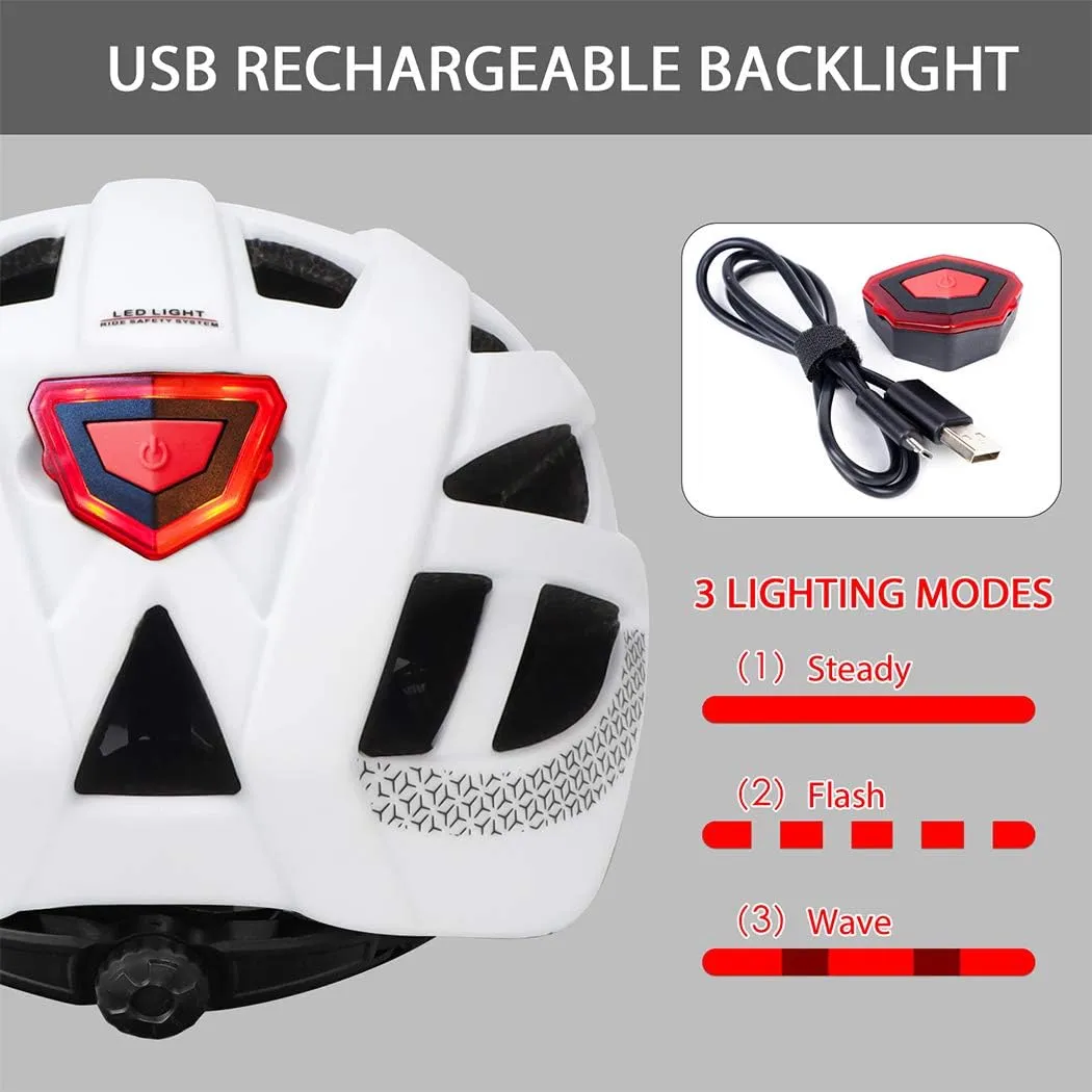 Adult-Men-Women Bike Helmet with Light - Mountain Road Bicycle Helmet with Replacement Pads & Detachable Visor