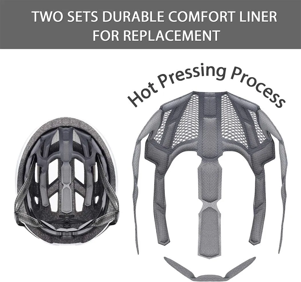 Adult-Men-Women Bike Helmet with Light - Mountain Road Bicycle Helmet with Replacement Pads & Detachable Visor