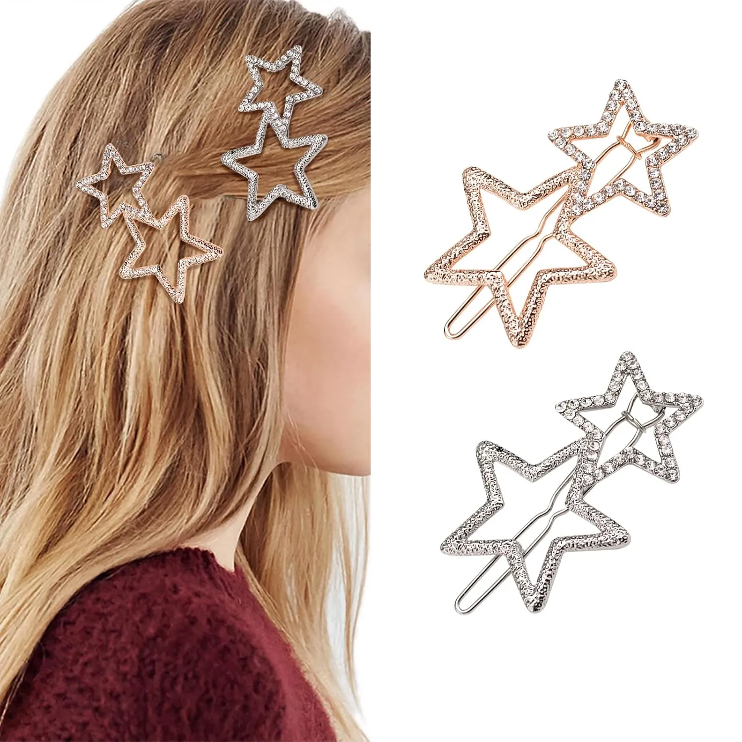 AEGYPIUS Star Hair Clips, 2 Pcs Star Clips Hair Star Hair Clip, Y2k Hair Accessories Star Barrettes Y2k Hair Clips, Star Hairclips Silver Star Hair Clips Star Hair Pins Star Hair Clips for Women