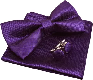 Alizeal Mens Solid Color Mini Squares Formal Banded Pre-tied Bow Ties, Pocket Square, Cufflinks Set Wedding Party Business