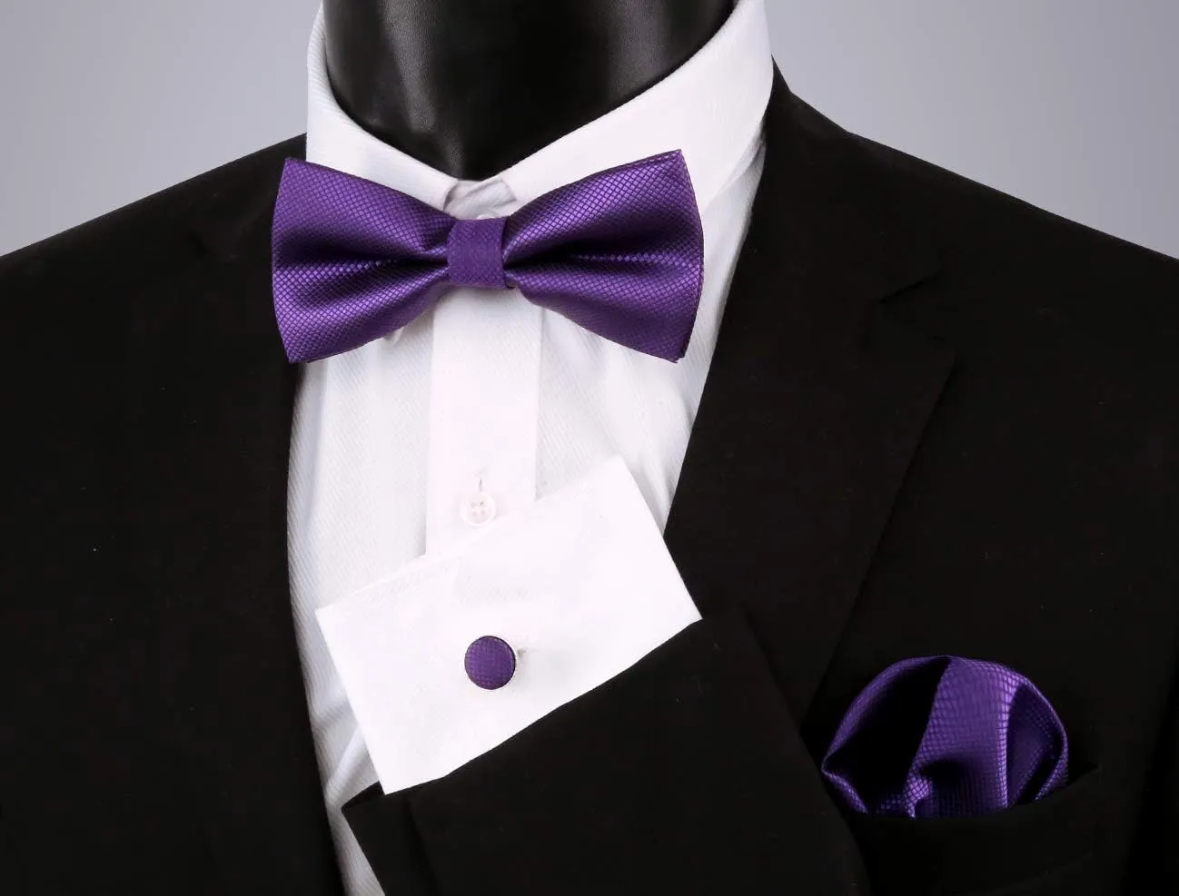Alizeal Mens Solid Color Mini Squares Formal Banded Pre-tied Bow Ties, Pocket Square, Cufflinks Set Wedding Party Business