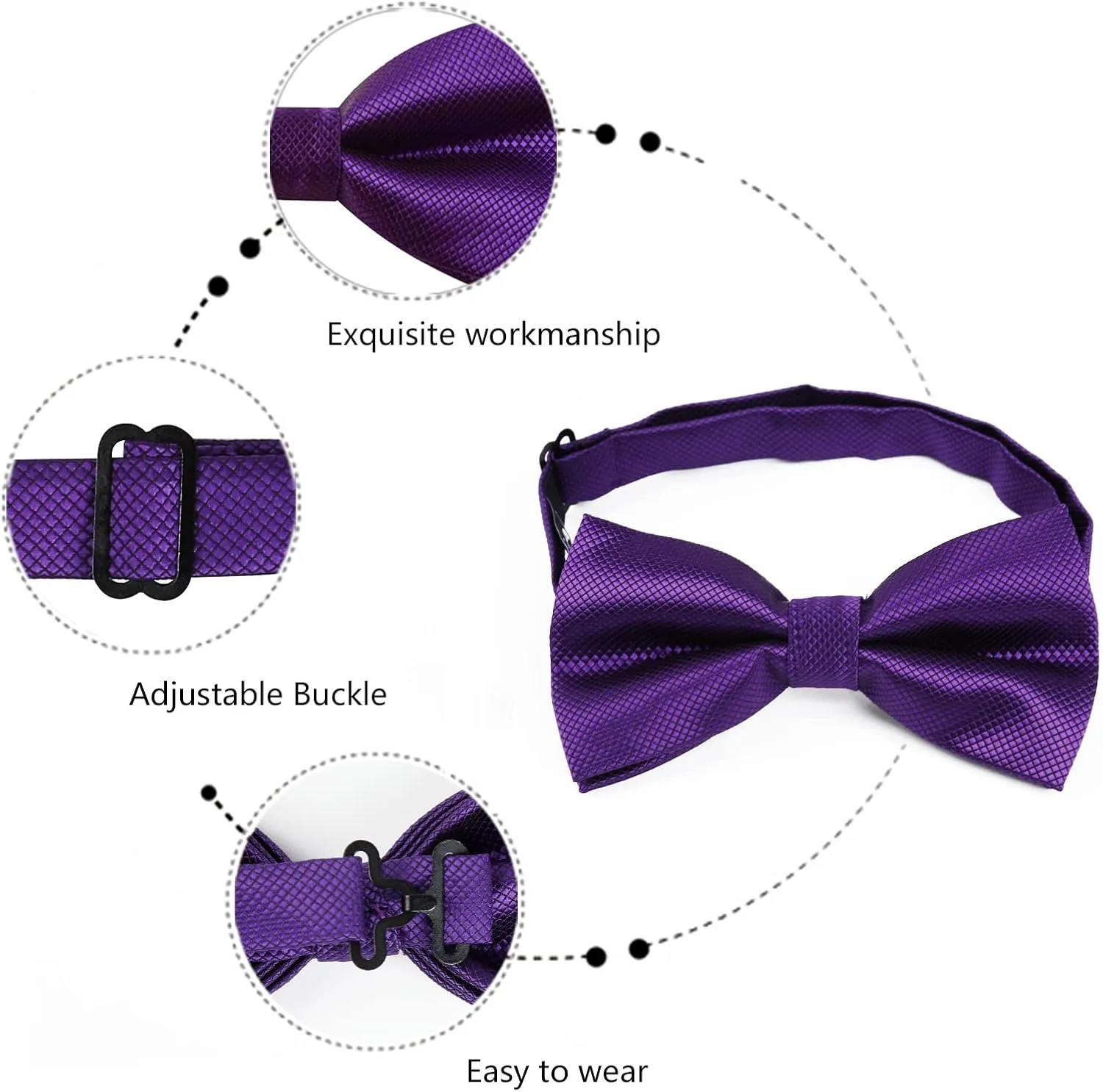 Alizeal Mens Solid Color Mini Squares Formal Banded Pre-tied Bow Ties, Pocket Square, Cufflinks Set Wedding Party Business