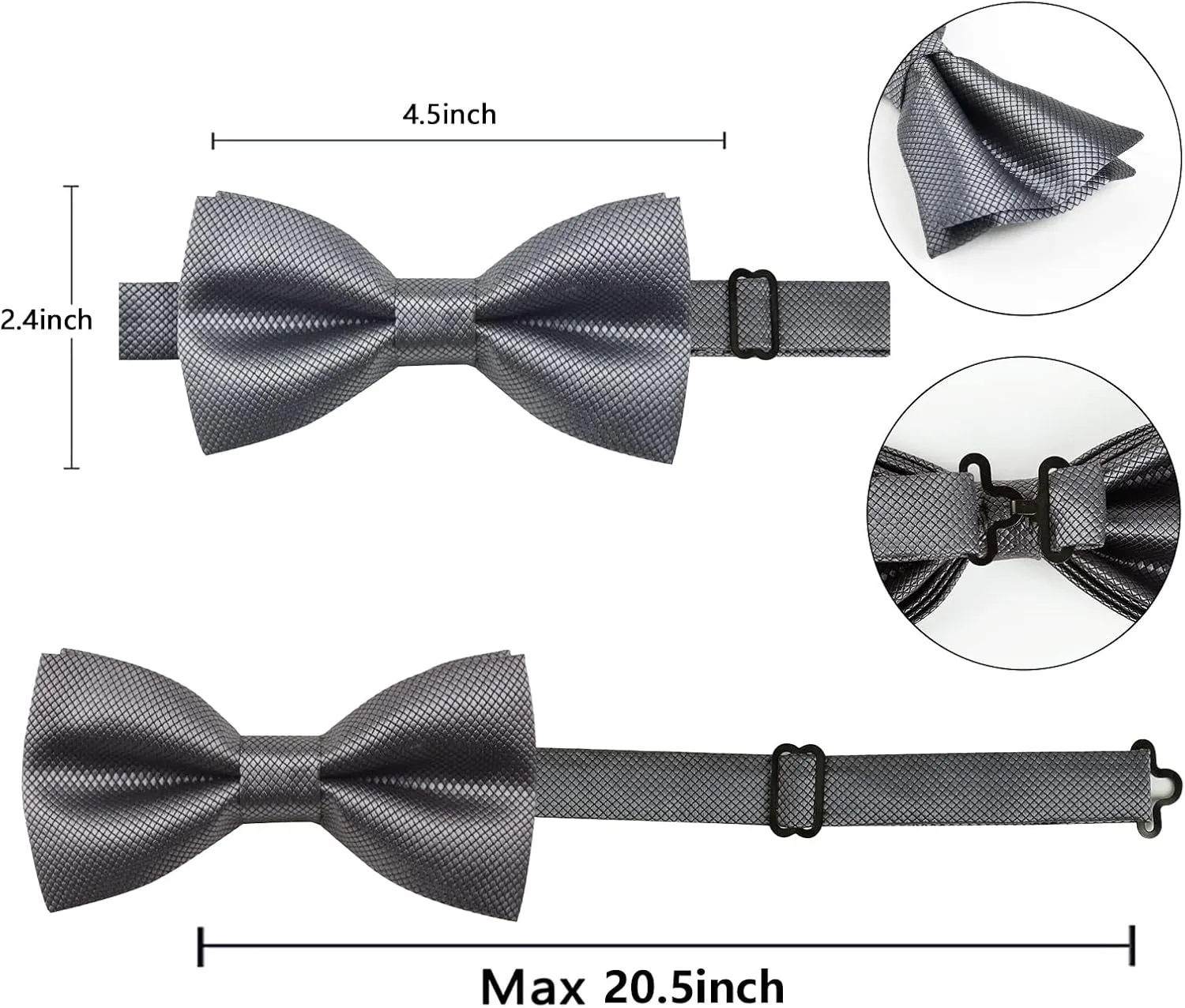 Alizeal Mens Solid Color Mini Squares Formal Banded Pre-tied Bow Ties, Pocket Square, Cufflinks Set Wedding Party Business