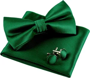 Alizeal Mens Solid Color Mini Squares Formal Banded Pre-tied Bow Ties, Pocket Square, Cufflinks Set Wedding Party Business
