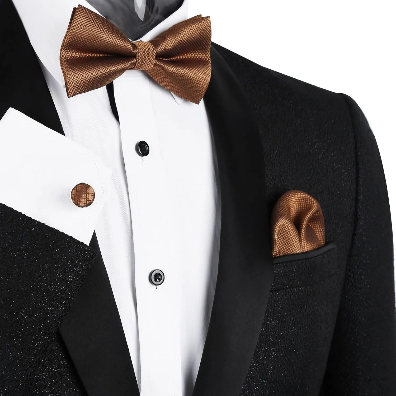 Alizeal Mens Solid Color Mini Squares Formal Banded Pre-tied Bow Ties, Pocket Square, Cufflinks Set Wedding Party Business